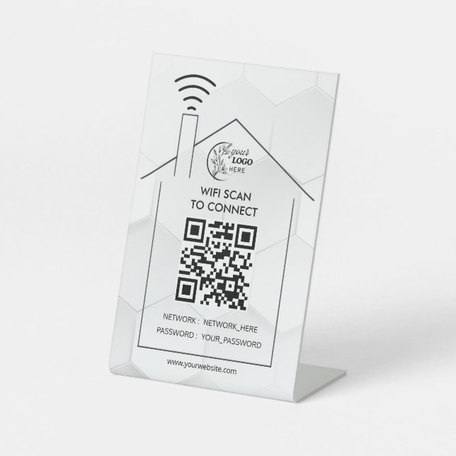 Simple Personalized Wifi Network qr code Password  Pedestal Sign (Front)