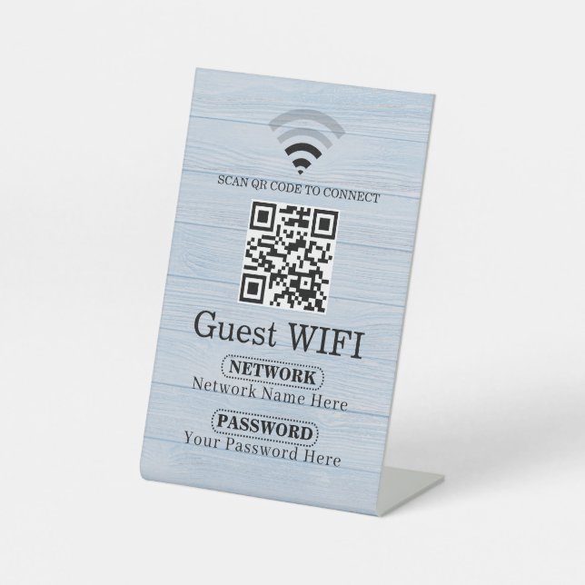 Simple Personalized Wifi Network qr code Password  Pedestal Sign (Front)
