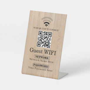 Simple Personalized Wifi Network qr code Password Pedestal Sign