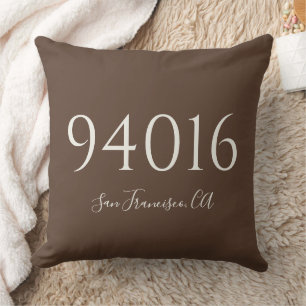 Simple Personalized Zip Code and Town  Throw Pillow