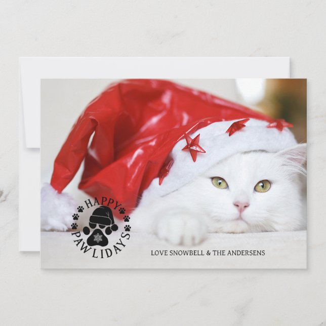 Simple Pet Christmas Happy Pawlidays Photo Holiday Card (Front)