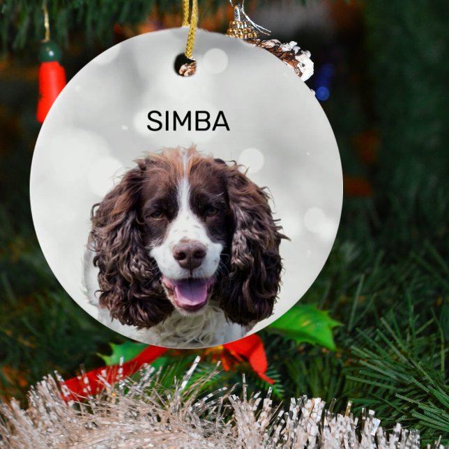 Simple Pet Photo and Name Ceramic Ornament (Creator Uploaded)