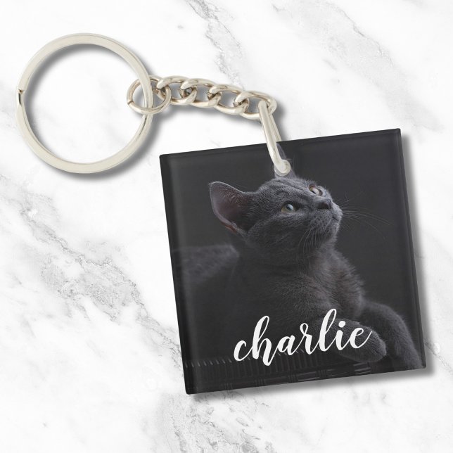 Simple Pet Photo Cat Name Keychain (Pet Photo Keychain)