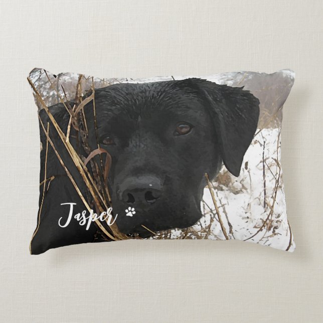 Simple Pet Photo Personalized Paw Print Dog Lover Accent Pillow (Front)
