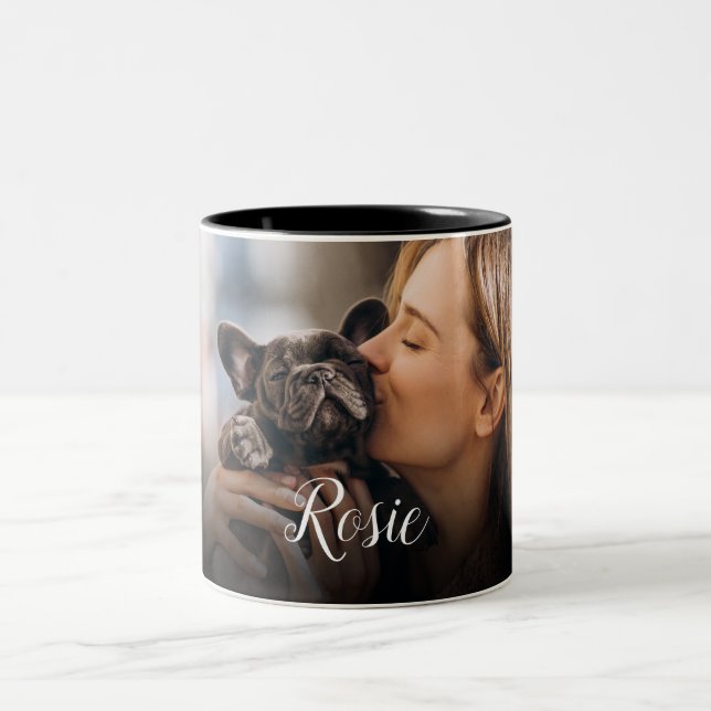 Simple Pet Photo Script Name Two-Tone Coffee Mug (Center)