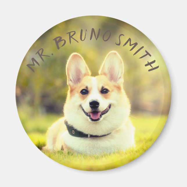 Simple Pet Photo with personalized name Circle Magnet (Front)