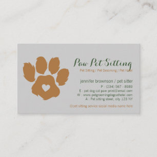 Simple Pet Sitter Groomer Social Media Dog Cat Paw Business Card
