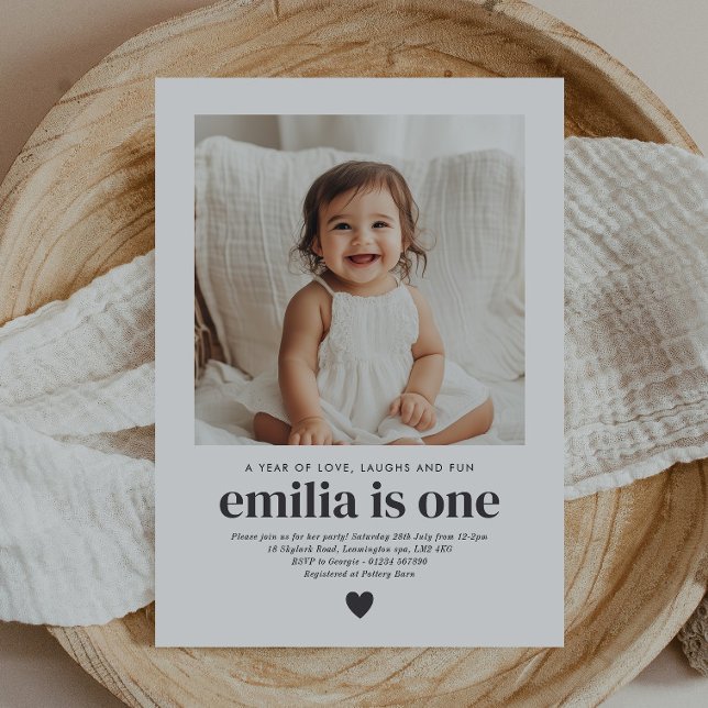 Simple Photo 1st Birthday Girl Invitation (Simple Photo 1st Birthday Girl Invitation)