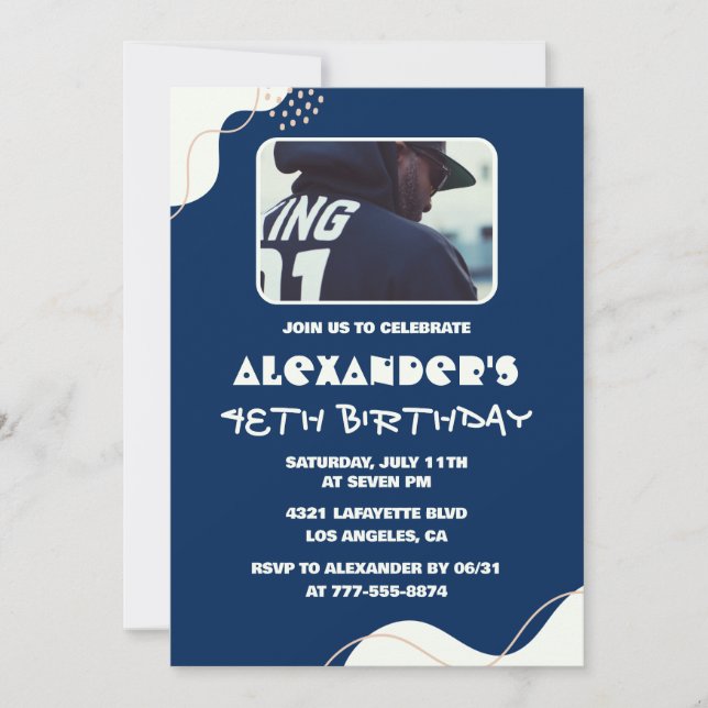 Simple Photo 48th birthday invitations Men  Navy (Front)