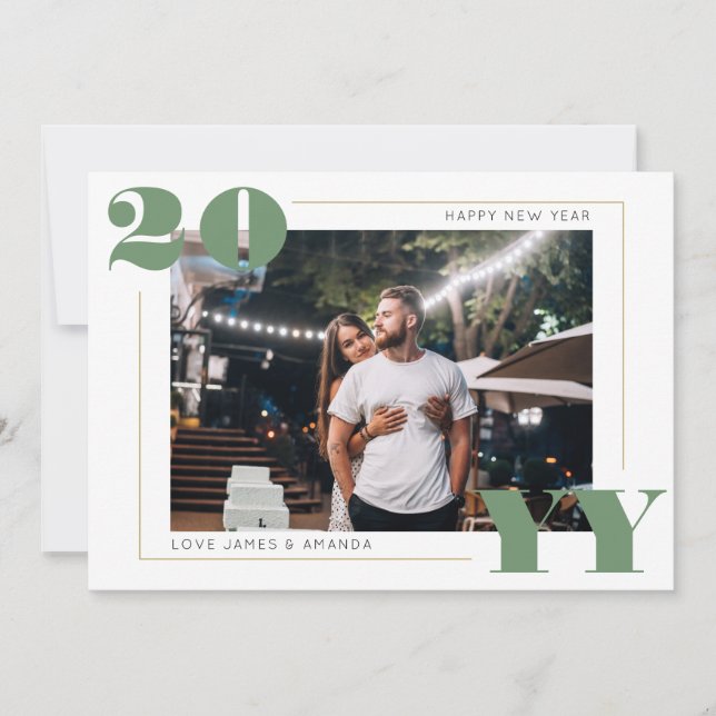 Simple Photo and Bold Green 2024 New Year Holiday Card (Front)