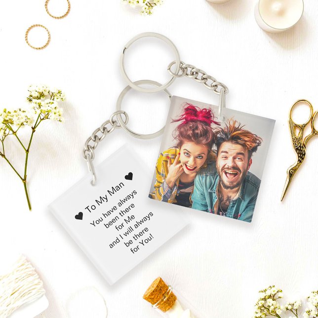 Simple Photo and To My Man Script Double Sided Keychain (Creator Uploaded)