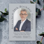 Simple Photo Arch 70th Birthday Party Invitation<br><div class="desc">As unique as the individual being celebrated, this modern 70th birthday party invitation features a wonderful arch shaped photo template to personalize with your honoree's photo. A dusty blue background adds colourful appeal to the design. The custom text template with text that runs along the outer edge of the photo...</div>