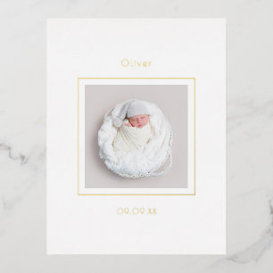 Simple Photo Baby Boy Birth Announcement Foil