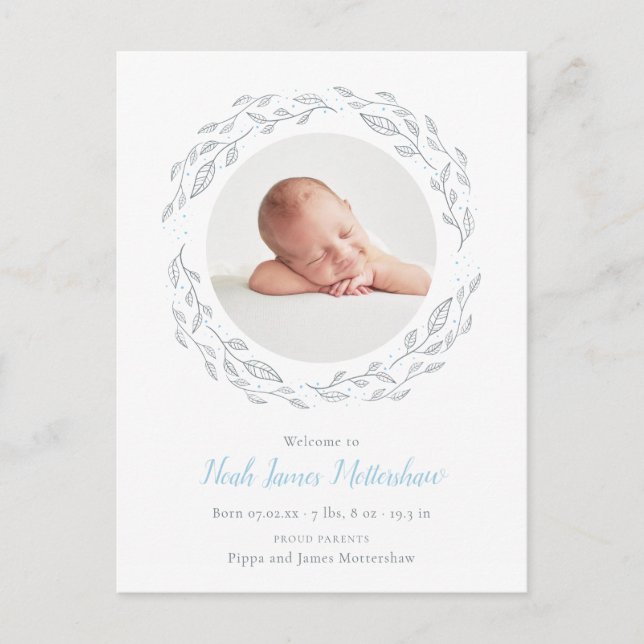 Simple Photo Baby Boy Floral Faire-part de naissan (Devant)
