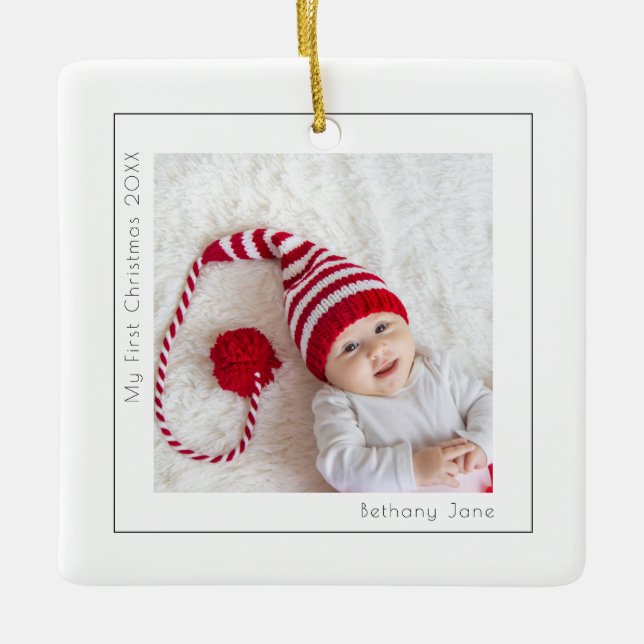 Simple Photo Baby First Christmas  Ceramic Ornament (Front)