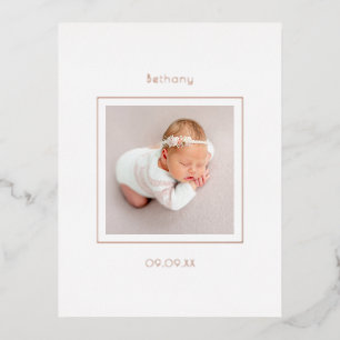 Simple Photo Baby Girl Birth Announcement Foil