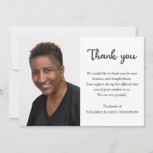Simple Photo Bereavement Memorial Funeral Sympathy Thank You Card