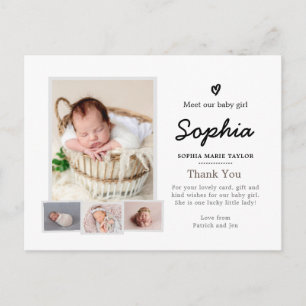 Simple photo birth announcement, new baby postcard