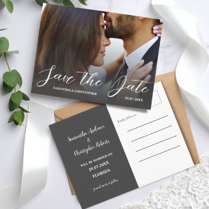 Simple Photo Black & White Save the Date Wedding Postcard