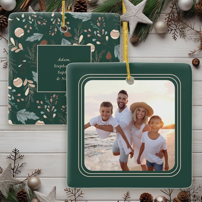 Simple Photo Boho Winter Greenery Christmas Ceramic Ornament (Creator Uploaded)