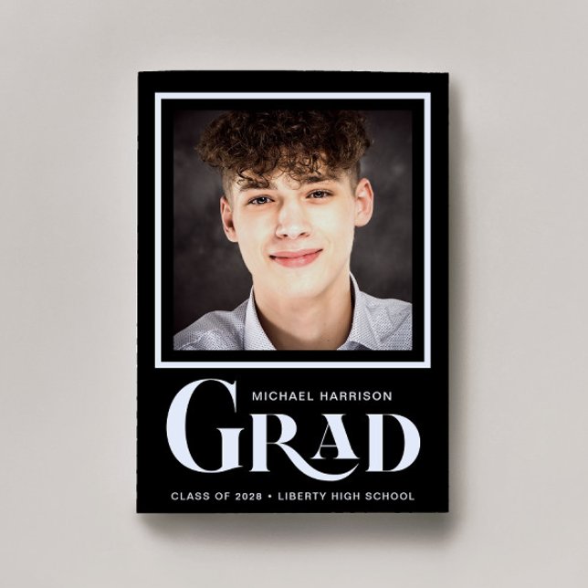 Simple Photo Bold Type Black Graduation Announcement (Cherish the milestone: share your graduate's achievement with a custom photo graduation announcement)