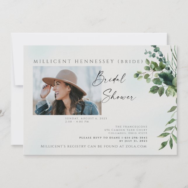 Simple Photo Bridal Shower Foliage III Invitation (Front)
