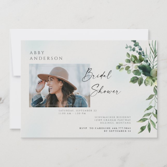 Simple Photo Bridal Shower Foliage Invitation (Front)