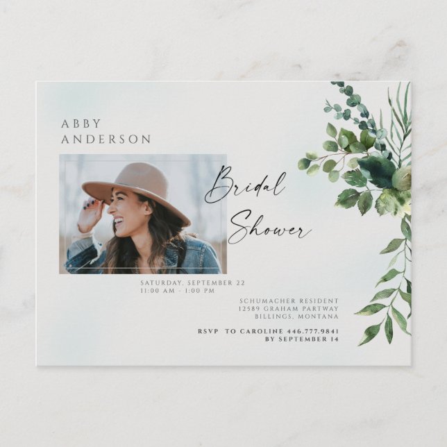 Simple Photo Bridal Shower Invitation Foliage Postcard (Front)