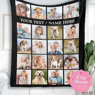 Simple Photo Collage 20 Picture Personalized Black Sherpa Blanket
