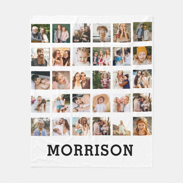 Simple Photo Collage 30 Picture Personalized Fleece Blanket (Front)