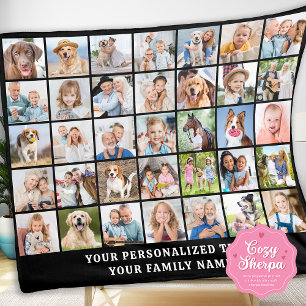 Simple Photo Collage 35 Picture Black Personalized Sherpa Blanket