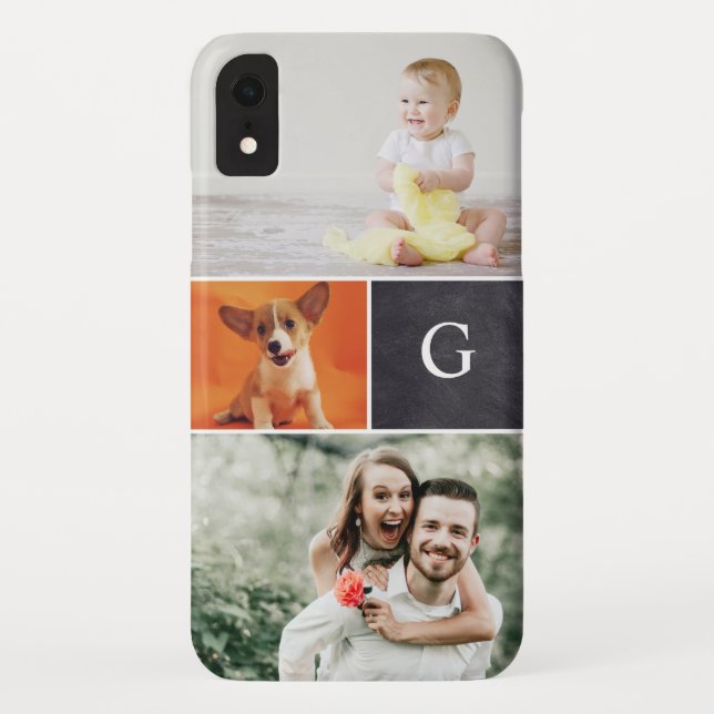 Simple Photo Collage Chalkboard Monogram Family Case-Mate iPhone Case (Back)