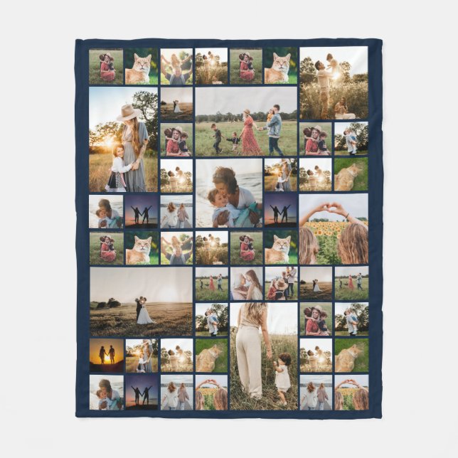 Simple Photo Collage Custom Colour Personalized Fleece Blanket (Front)