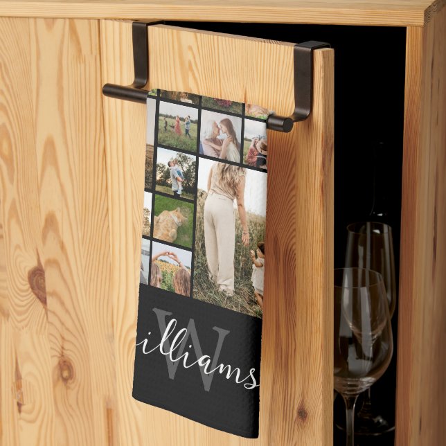 Simple Photo Collage Custom Colour Personalized Kitchen Towel (Thirds Fold)