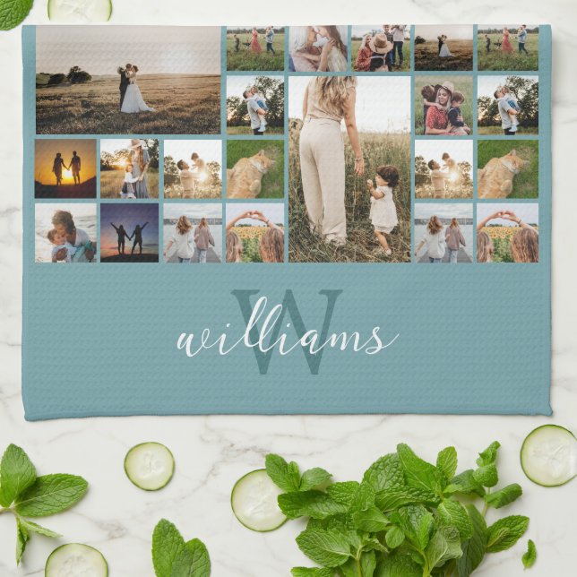 Simple Photo Collage Custom Colour Personalized Kitchen Towel (Folded)