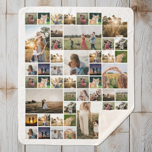 Simple Photo Collage Custom Colour Personalized Sherpa Blanket