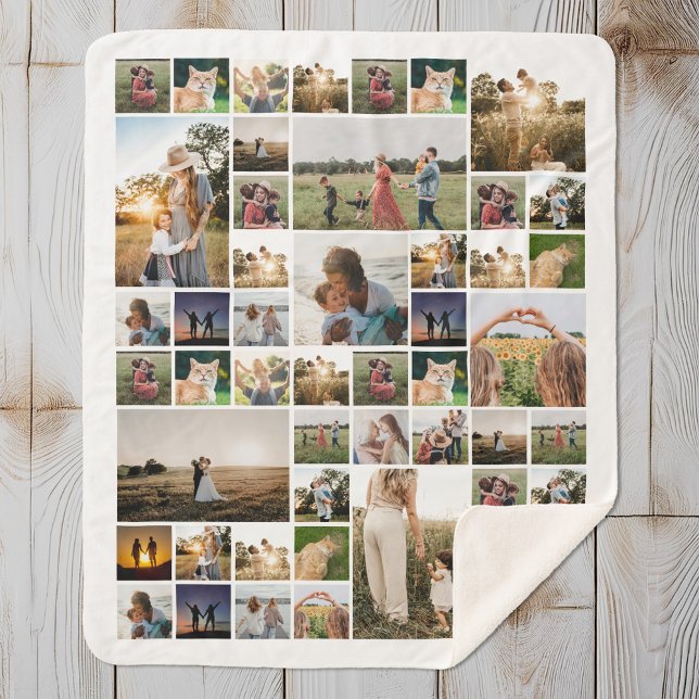 Simple Photo Collage Custom Colour Personalized Sherpa Blanket (Creator Uploaded)