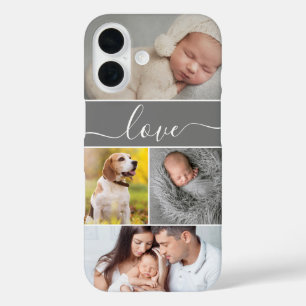 Simple photo collage Love script Custom iPhone 16 Case