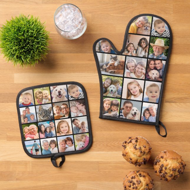 Simple Photo Collage Mitt 14 Potholder 16 Oven Mitt & Pot Holder Set (Top Down)