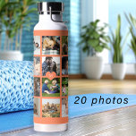 Simple photo collage monogrammed keepsake orange water bottle<br><div class="desc">Add 20 family, kids, pets, or best friends photos and create your own trendy collage grid orange and white water bottle with your personal or family monogram name initial inside a bright orange heart. Easy to personalize with your custom square images and letter. It can be a nice thoughtful keepsake...</div>