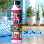 Simple photo collage monogrammed keepsake pink water bottle<br><div class="desc">Add 20 family, kids, pets, or best friends photos and create your own trendy collage grid hot pink and white water bottle with your personal or family monogram name initial inside a pink heart. Easy to personalize with your custom square images and letter. It can be a nice thoughtful keepsake...</div>