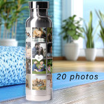 Simple photo collage monogrammed keepsake water bottle<br><div class="desc">Add 20 family, kids, pets, or best friends photos and create your own trendy collage grid white and black water bottle with your personal or family monogram name initial inside a white heart. Easy to personalize with your custom square images and letter. It can be a nice thoughtful keepsake gift...</div>