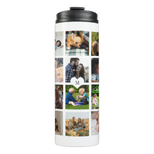 Simple photo collage monogrammed keepsake white thermal tumbler