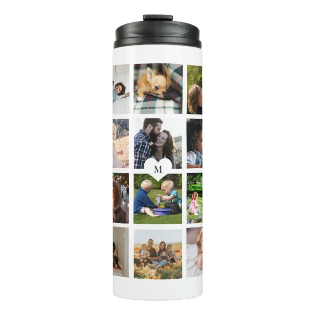 Simple photo collage monogrammed keepsake white thermal tumbler (Front)