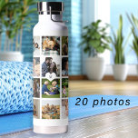 Simple photo collage monogrammed keepsake white water bottle<br><div class="desc">Add 20 family, kids, pets, or best friends photos and create your own trendy collage grid white and black water bottle with your personal or family monogram name initial inside a white heart. Easy to personalize with your custom square images and letter. It can be a nice thoughtful keepsake gift...</div>