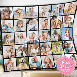 Simple Photo Collage Personalized Multi 30 Picture Sherpa Blanket