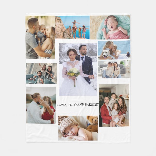 Simple Photo Collage | Wedding and family Fleece Blanket (Front)