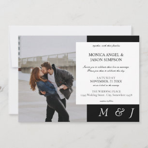 Simple Photo Elegant Black & White Wedding Invitation