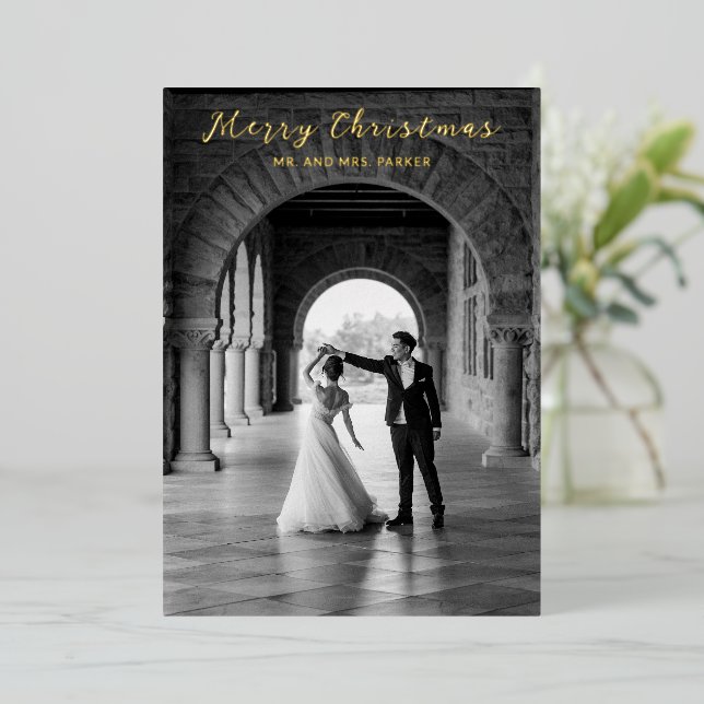 Simple Photo Elegant Christmas Foil Holiday Card (Standing Front)