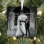 Simple Photo Elegant Christmas Metal Ornament<br><div class="desc">Modern Christmas ornament featuring a simple design with "Merry Christmas" in an elegant script over your favourite photo.</div>